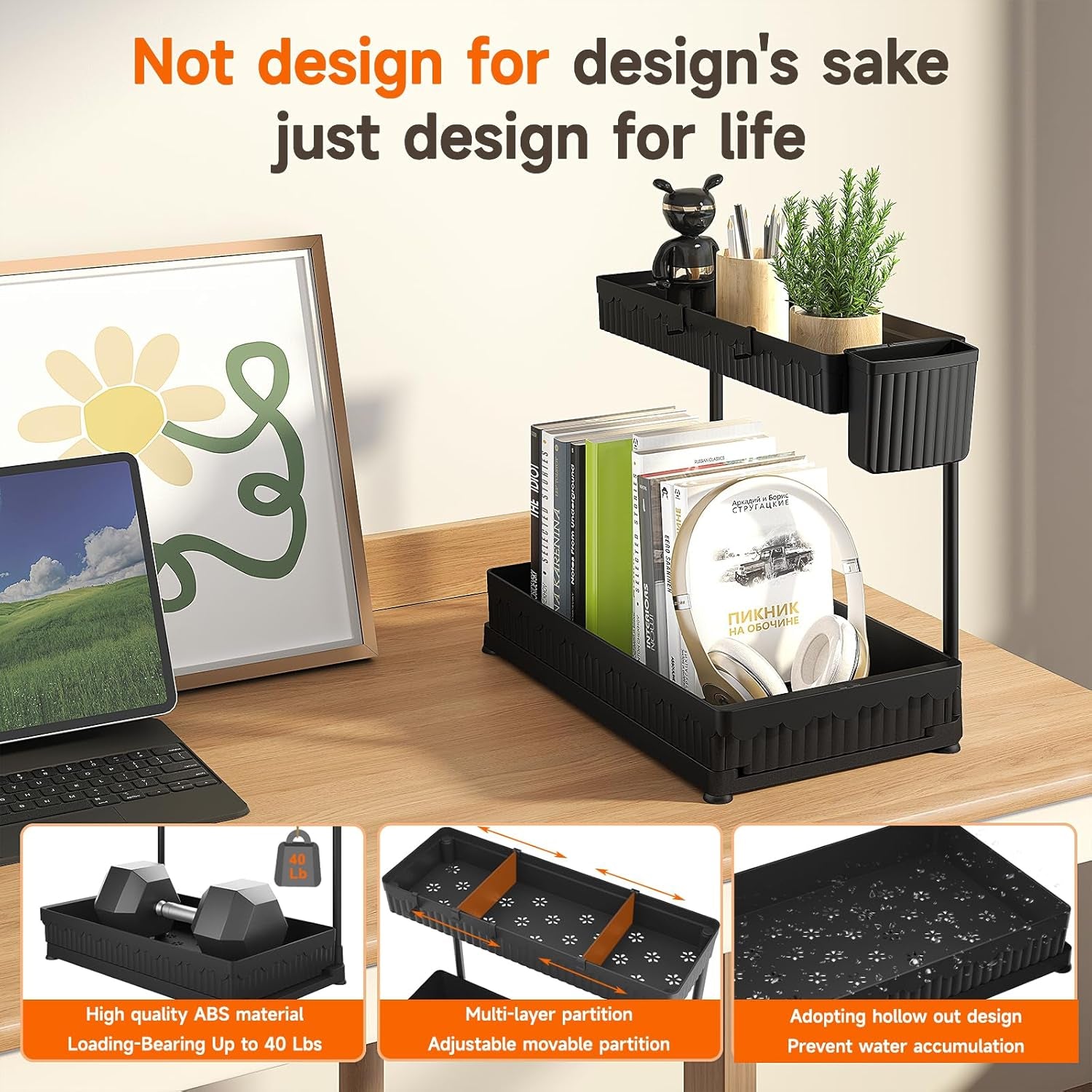 3 Pack Multi-Purpose under Sink Organizers and Storage, 2026 L-Shaped Pull Out Cabinet Organizer for Bathroom & Kitchen, under Cabinet Organizer with Hooks Hanging Cup, Black