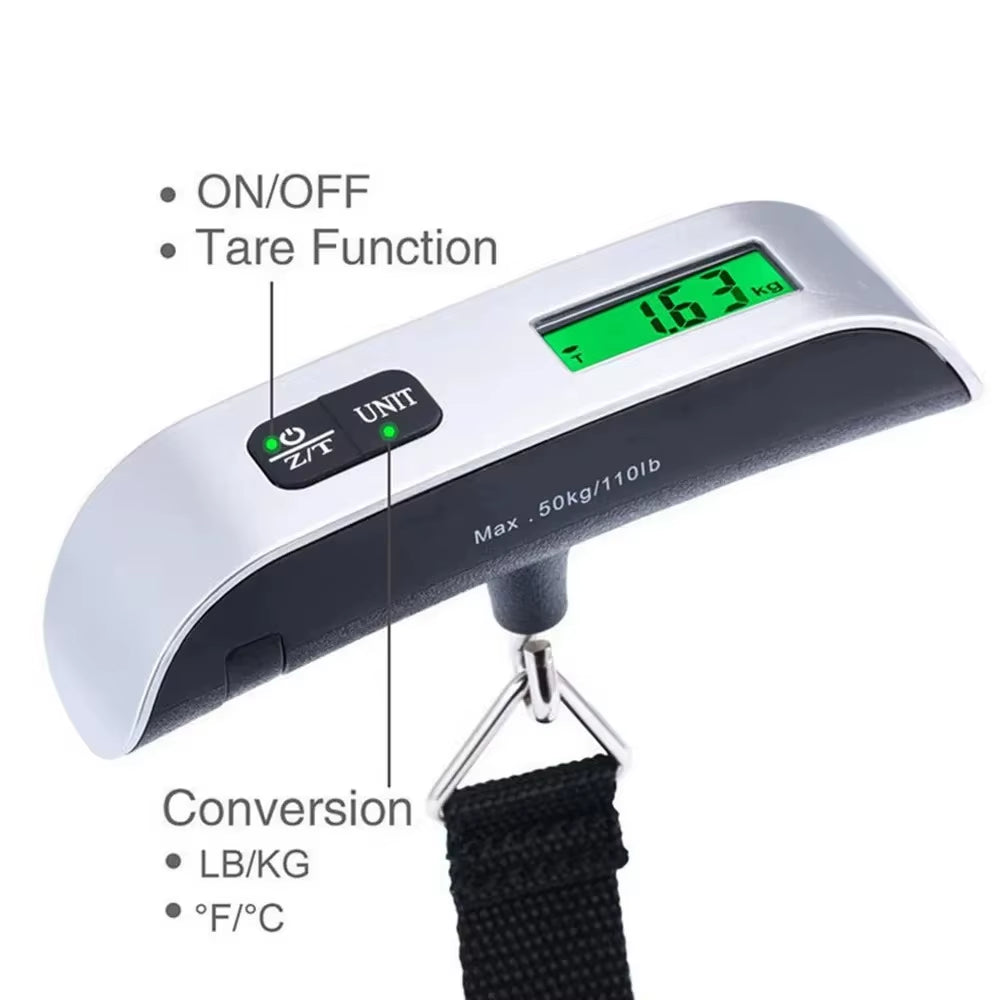 50Kg Portable Hanging Scale Electronic Hand Luggage Scale Digital Display Suitcase 110Lb Travel Baggage Bag Weighing Tools