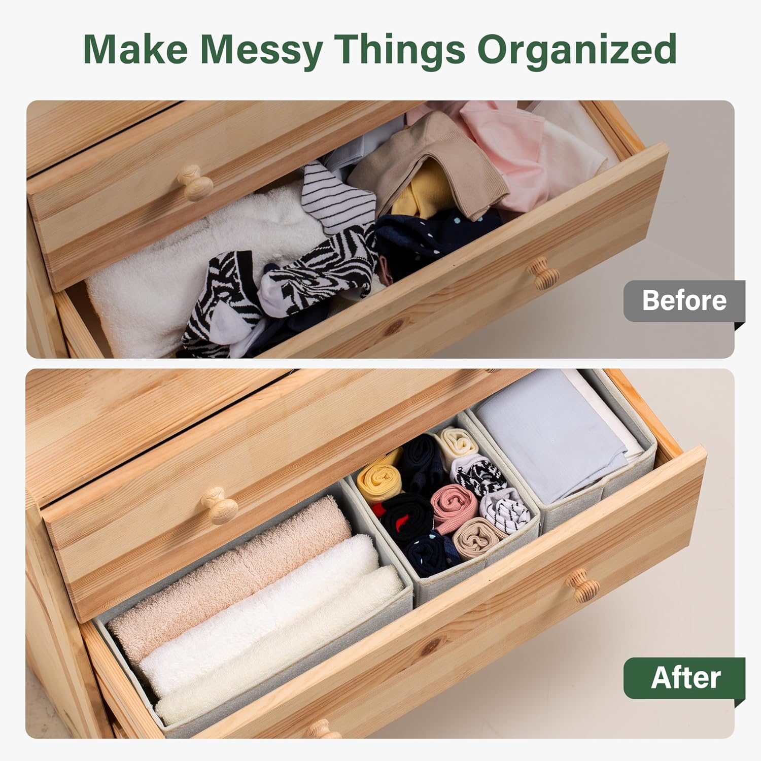 16 Pack Drawer Organizer Clothes, Dresser Drawer Organizers for Clothing Fabric Foldable Closet Organizers and Storage Bins for Baby Clothes, Nursery, Underwear, Bras, Socks